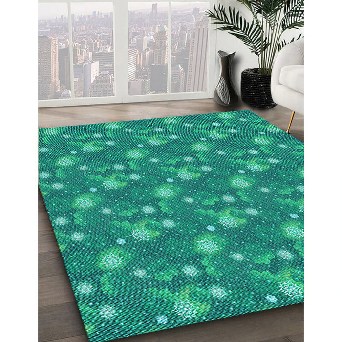 Machine Washable Transitional Medium Spring Green Rug in a Family Room, wshpat1lblu