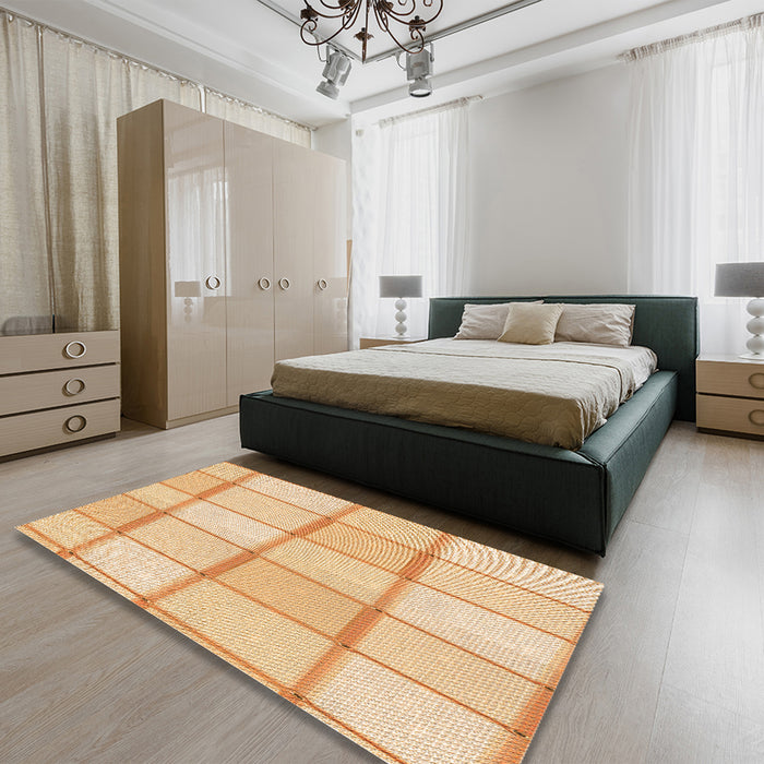 Patterned Orange Rug in a Bedroom, pat10org