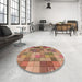 Round Patterned Brown Sand Brown Rug in a Office, pat100brn