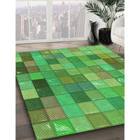 Patterned Dark Lime Green Rug, pat100grn