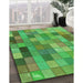 Patterned Dark Lime Green Rug in Family Room, pat100grn