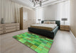 Patterned Dark Lime Green Rug in a Bedroom, pat100grn