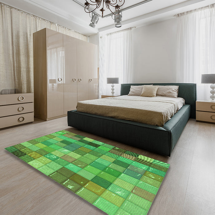 Patterned Dark Lime Green Rug in a Bedroom, pat100grn