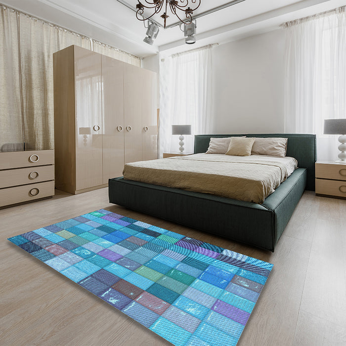 Patterned Blue Rug in a Bedroom, pat100lblu