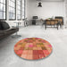 Round Patterned Red Rug in a Office, pat100org