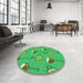 Round Patterned Neon Green Rug in a Office, pat1000grn