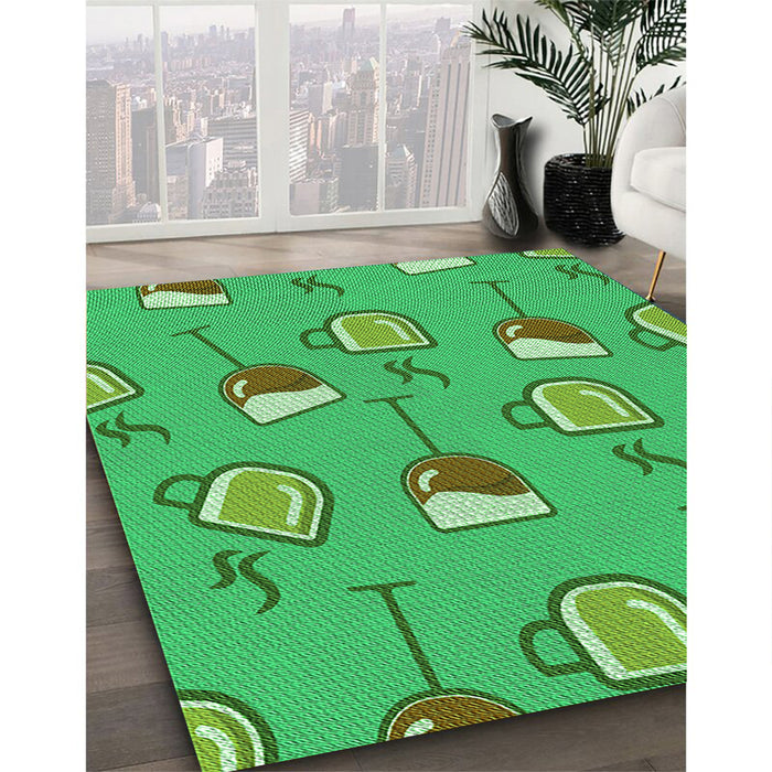 Machine Washable Transitional Neon Green Rug in a Family Room, wshpat1000grn