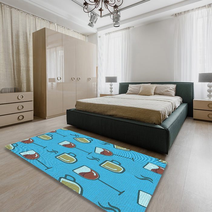 Patterned Blue Ivy Blue Rug in a Bedroom, pat1000lblu