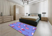 Patterned Sky Blue Rug in a Bedroom, pat1000pur