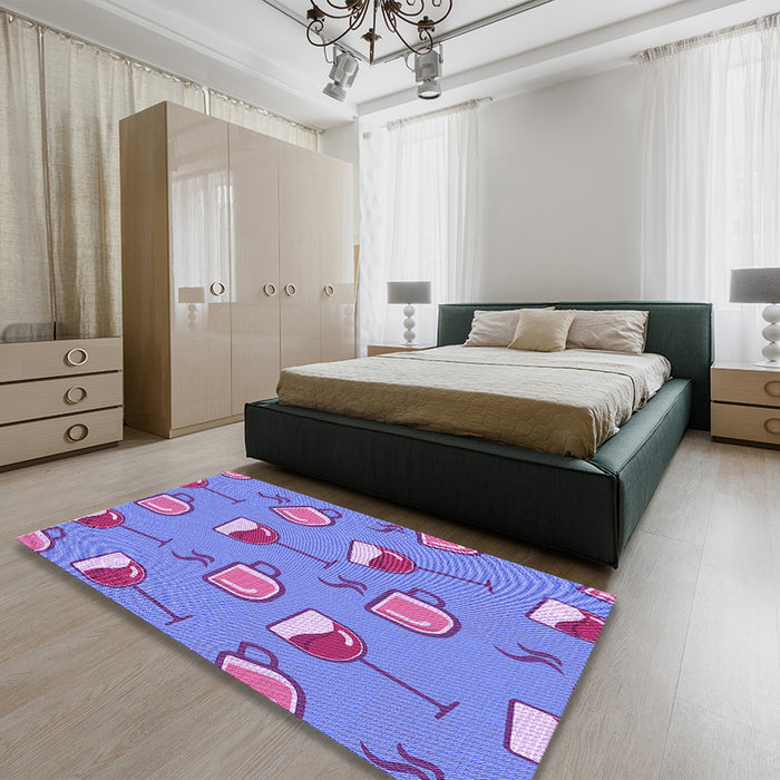 Patterned Sky Blue Rug in a Bedroom, pat1000pur