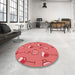 Round Patterned Red Rug in a Office, pat1000rd