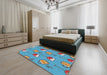 Machine Washable Transitional Diamond Blue Rug in a Bedroom, wshpat1000