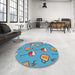 Round Patterned Blue Novelty Rug in a Office, pat1000