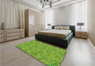 Patterned Dark Lime Green Rug in a Bedroom, pat1001grn