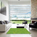 Square Patterned Dark Lime Green Rug in a Living Room, pat1001grn