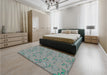 Patterned Blue Green Rug in a Bedroom, pat1001lblu