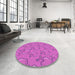 Round Patterned Bright Neon Pink Purple Rug in a Office, pat1001pur