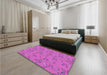 Round Machine Washable Transitional Bright Neon Pink Purple Rug in a Office, wshpat1001pur