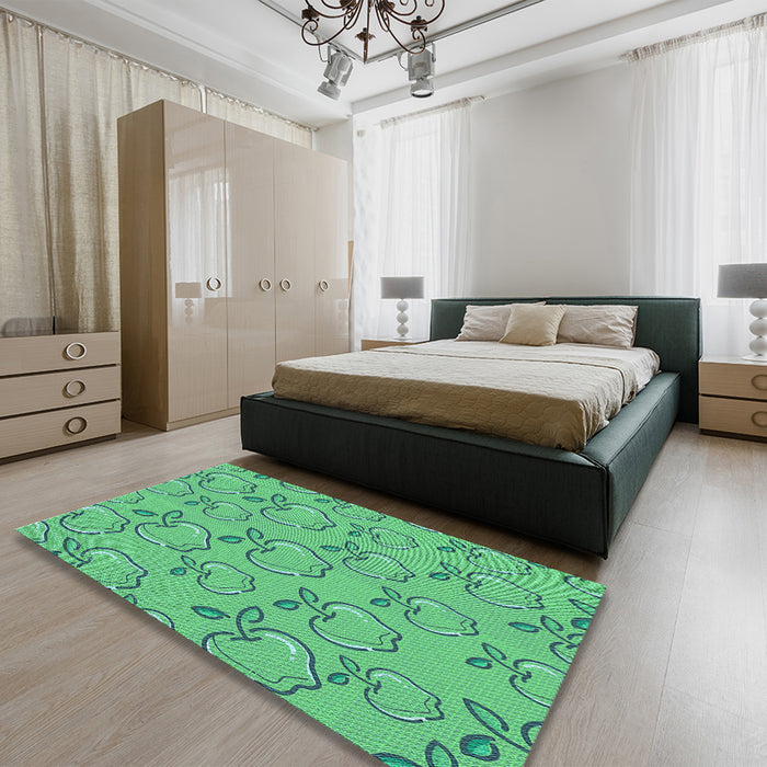 Patterned Lime Mint Green Rug in a Bedroom, pat1002lblu