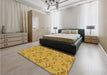 Patterned Deep Yellow Rug in a Bedroom, pat1002org