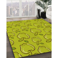 Patterned Dark Yellow Green Rug, pat1002yw