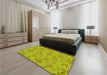 Patterned Dark Yellow Green Rug in a Bedroom, pat1002yw