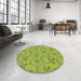 Round Machine Washable Transitional Olive Green Rug in a Office, wshpat1002