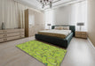 Patterned Olive Green Novelty Rug in a Bedroom, pat1002