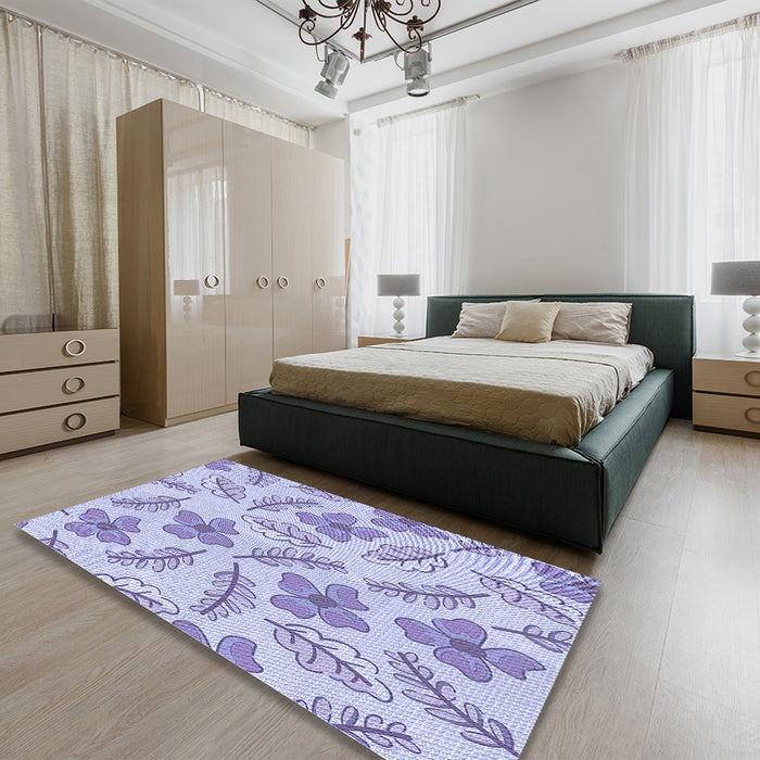 Round Machine Washable Transitional Purple Rug in a Office, wshpat1003blu