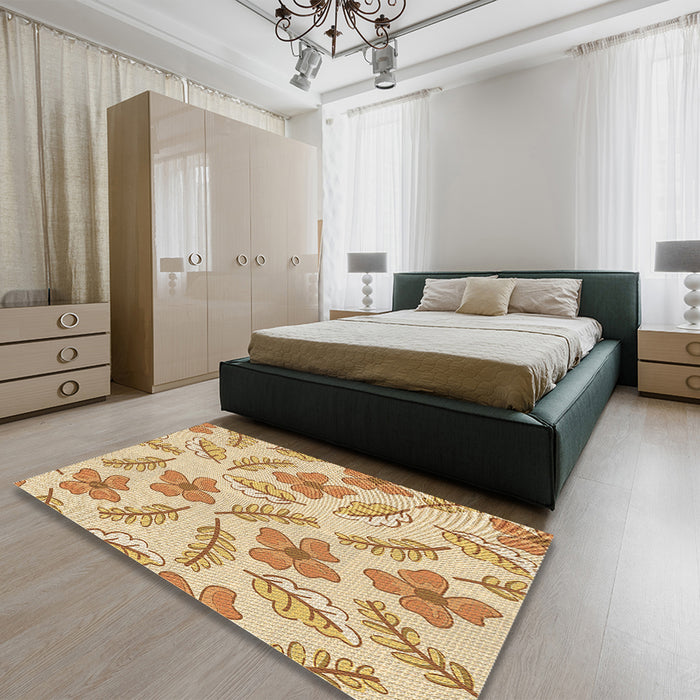 Round Machine Washable Transitional Orange Rug in a Office, wshpat1003brn