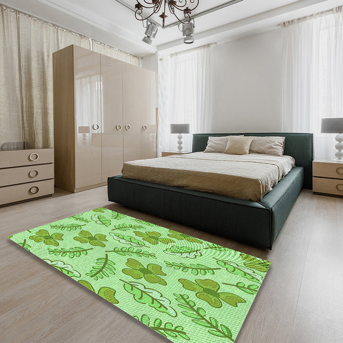 Patterned Jade Green Rug in a Bedroom, pat1003grn
