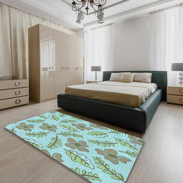 Patterned Blue Rug in a Bedroom, pat1003lblu