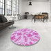 Round Patterned Blossom Pink Rug in a Office, pat1003pur