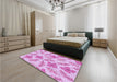 Round Machine Washable Transitional Blossom Pink Rug in a Office, wshpat1003pur