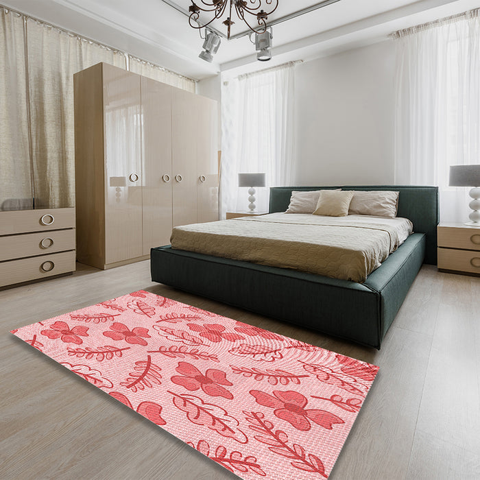 Round Machine Washable Transitional Red Rug in a Office, wshpat1003rd