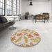 Round Patterned Vanilla Gold Novelty Rug in a Office, pat1003