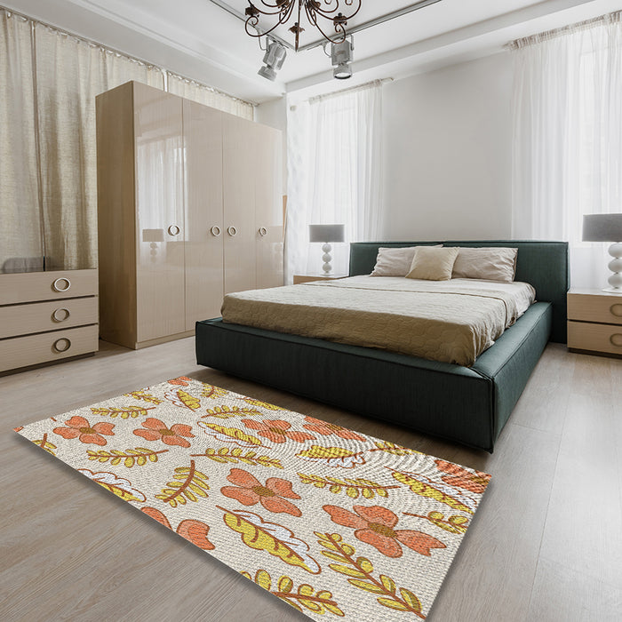 Patterned Vanilla Gold Novelty Rug in a Bedroom, pat1003