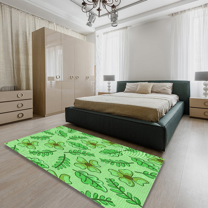 Patterned Emerald Green Rug in a Bedroom, pat1004grn