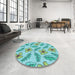 Round Patterned Seafoam Green Rug in a Office, pat1004lblu