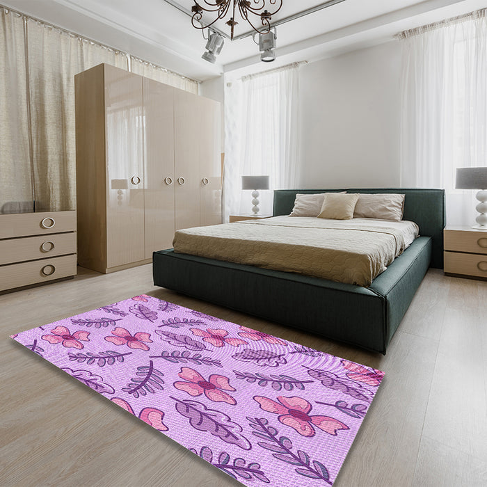 Patterned Blossom Pink Rug in a Bedroom, pat1004pur