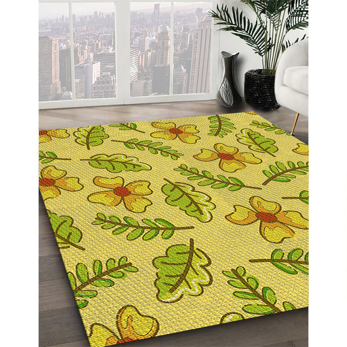 Patterned Yellow Rug in Family Room, pat1004yw