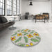 Round Patterned Brown Green Novelty Rug in a Office, pat1004