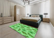 Patterned Green Rug in a Bedroom, pat1005grn