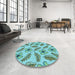 Round Patterned Earth Green Rug in a Office, pat1005lblu