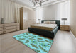 Patterned Earth Green Rug in a Bedroom, pat1005lblu