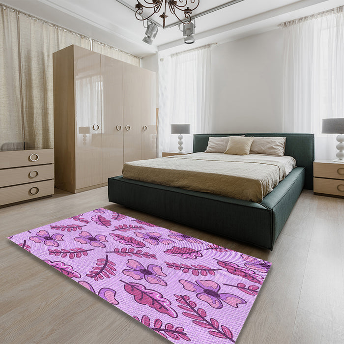 Patterned Orchid Purple Rug in a Bedroom, pat1005pur