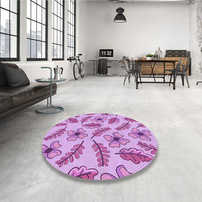 Round Patterned Orchid Purple Rug in a Office, pat1005pur