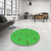 Round Patterned Lime Green Rug in a Office, pat1006grn