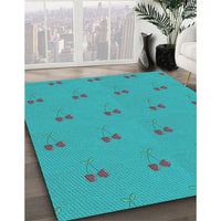 Patterned Aqua Cyan Blue Rug, pat1006lblu