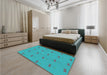 Patterned Aqua Cyan Blue Rug in a Bedroom, pat1006lblu